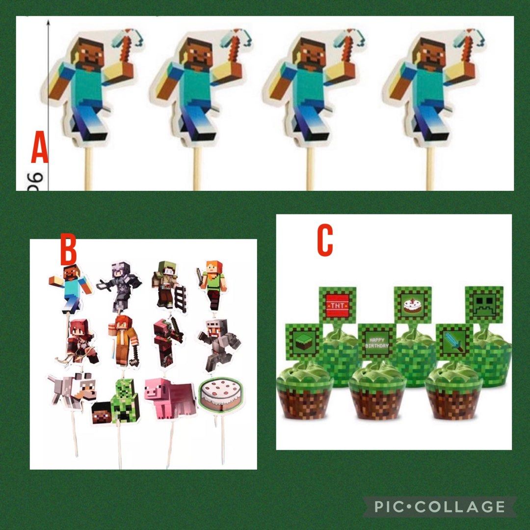 Minecraft party supplies dessert cupcake toppers / DIY Cake deco