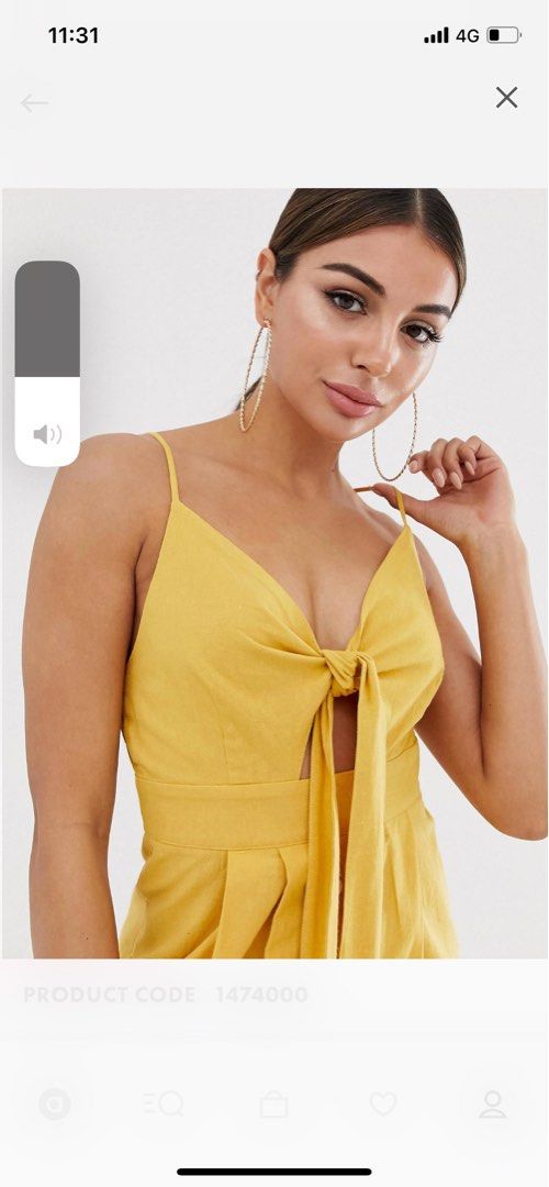Missguided tie front midi dress with button detail in yellow