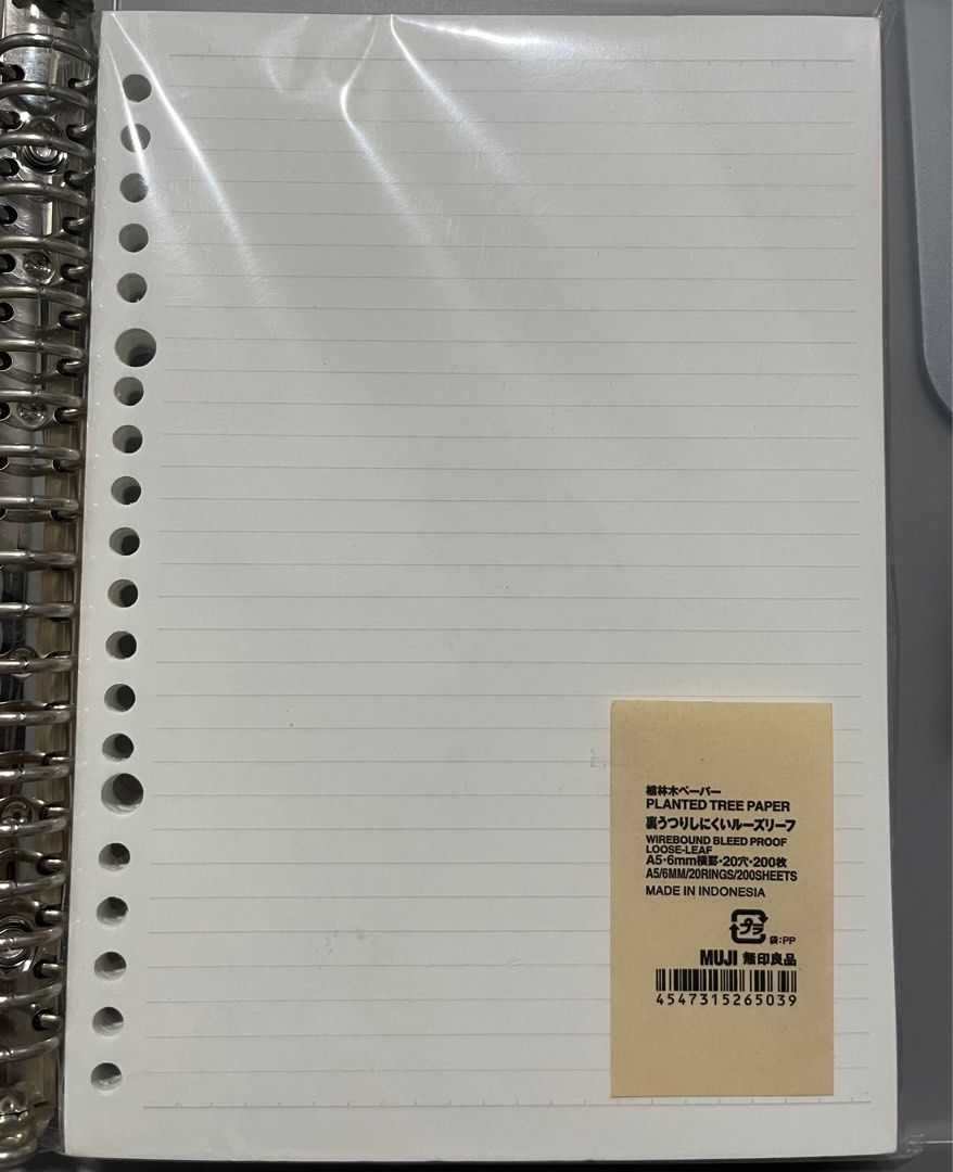 Muji A5 Binder & Paper notebook set, Hobbies & Toys, Stationery & Craft