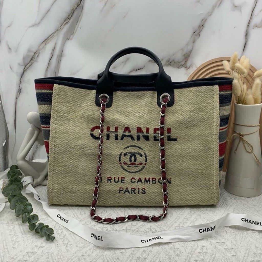 Pre-order] CHANEL Canvas Deauville Tote Bag (Beige / Silver), Luxury, Bags  & Wallets on Carousell