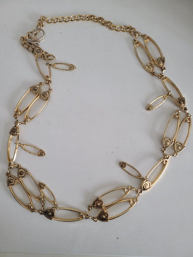 Rare Vintage Safety pin brass chain belt, Women's Fashion, Jewelry