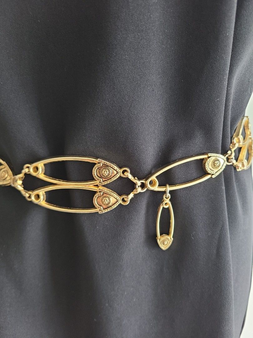 Rare Vintage Safety pin brass chain belt, Women's Fashion, Jewelry