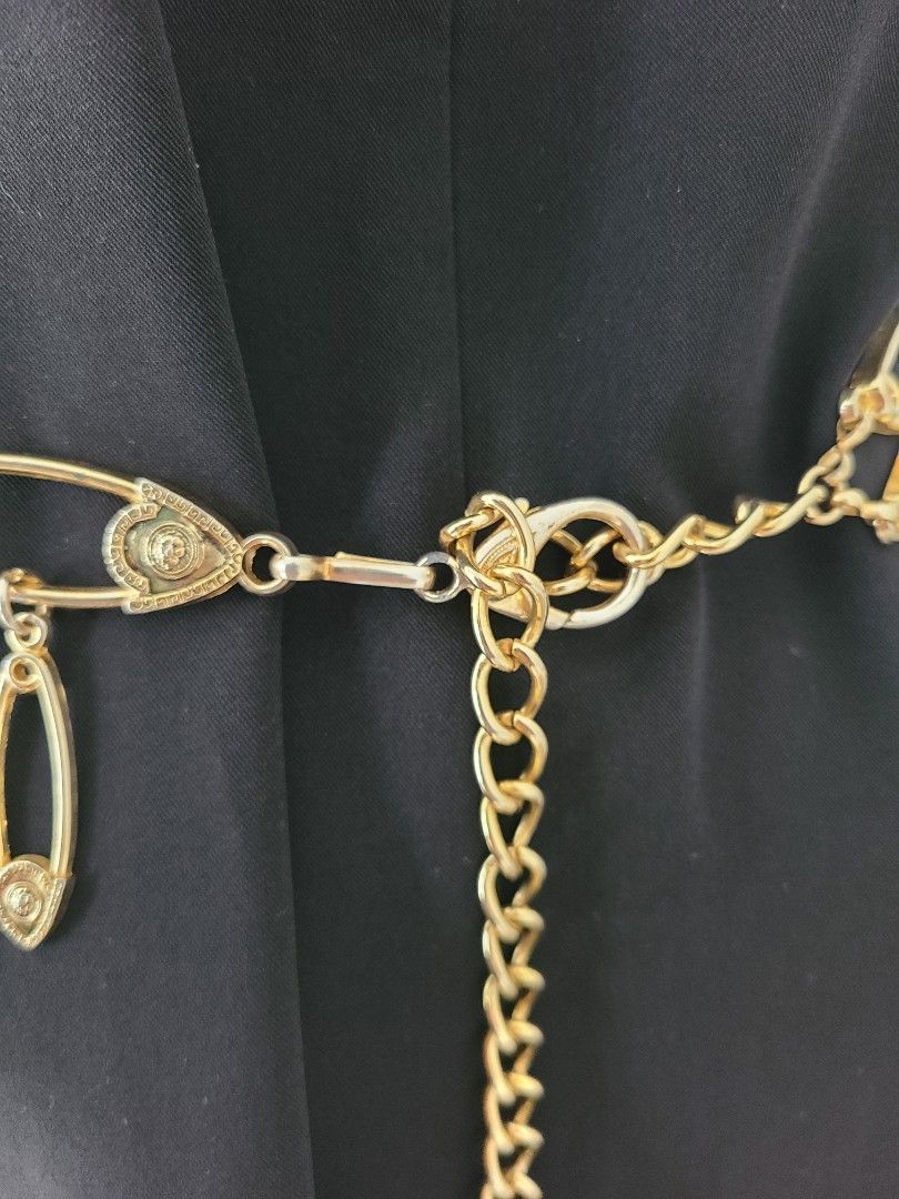Rare Vintage Safety pin brass chain belt, Women's Fashion, Jewelry