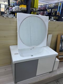 Round Mirror With Bathroom Cabinet Sink