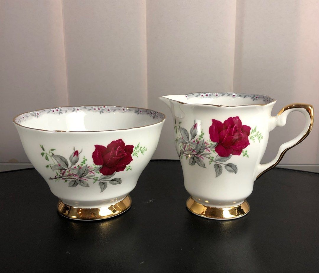Royal Stafford Roses to Remember sugar bowl and creamer jug