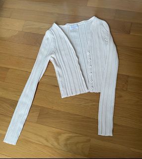 Rumor cream ribbed cropped cardigan ls