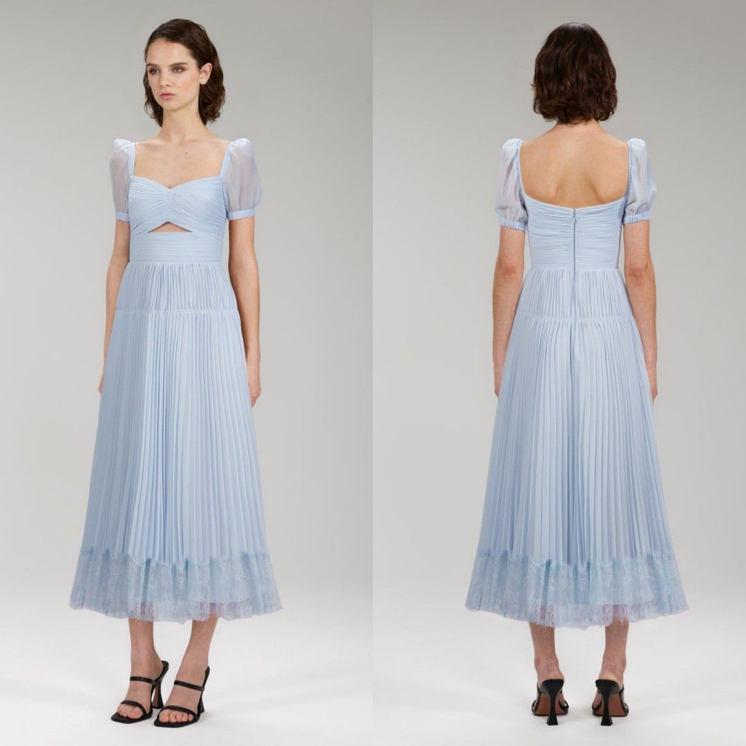 Self Portrait Light Blue Chiffon Cut Out Midi Dress, Women's Fashion,  Dresses & Sets, Dresses on Carousell
