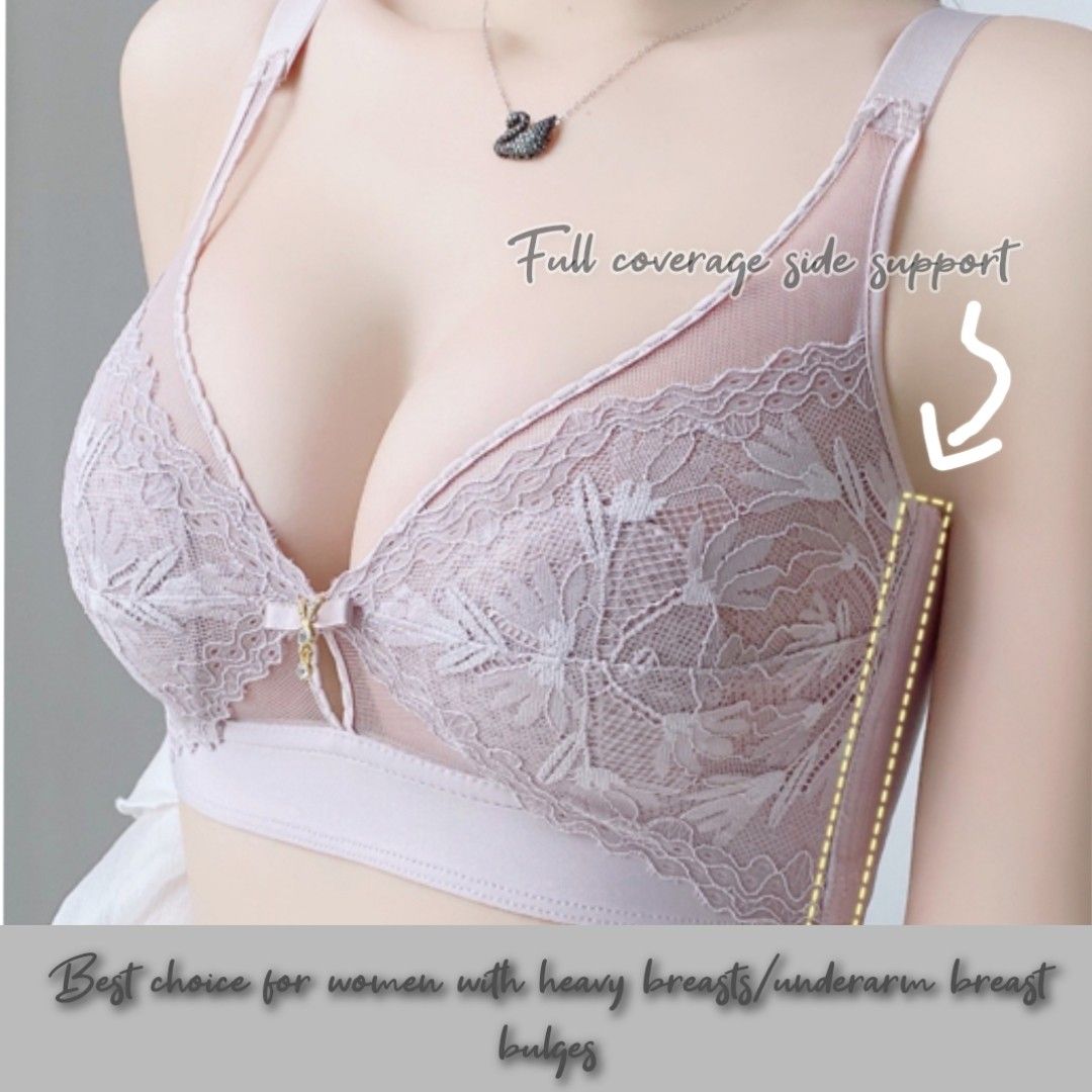 Sexy Underwear Floral Lace Lingerie Women Plus Size Ultra-thin Heavy Breasts  Enhanced Side Support Bra Non-wire Big Chest Bra, Women's Fashion, New  Undergarments & Loungewear on Carousell