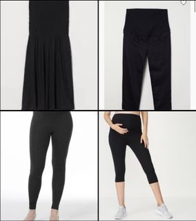 Size 8-10 XS S black maternity pregnancy leggings trousers pants capris, smocked jersey skirt cotton cotton on body H&M MAMA Spring BOVE NEXT UK sports yoga workout activeware fitness