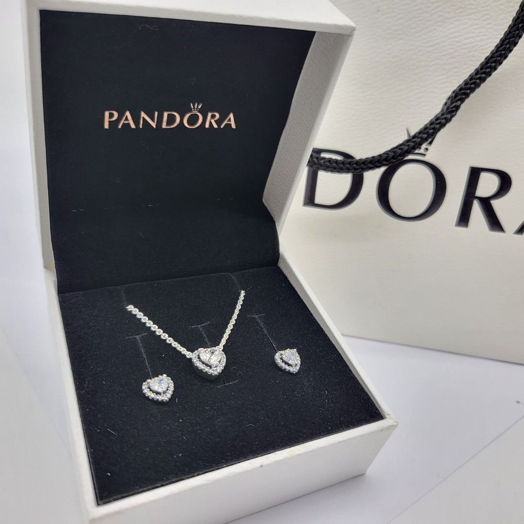 Pandora elevated heart necklace top and earring set
