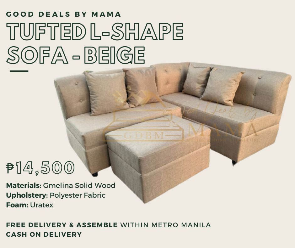 Tufted L Shape Sofa Beige Furniture