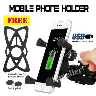 USB Chargeable X Grip Phone holder Side Mirror Mount for Motorcycle Yamaha Aerox Accessories