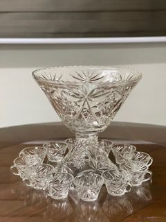 Vintage Crystal Punch Bowl w/ cups