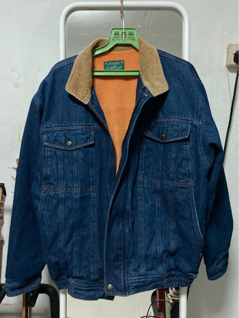 vintage denim jacket w fleece lining Men s Fashion Coats