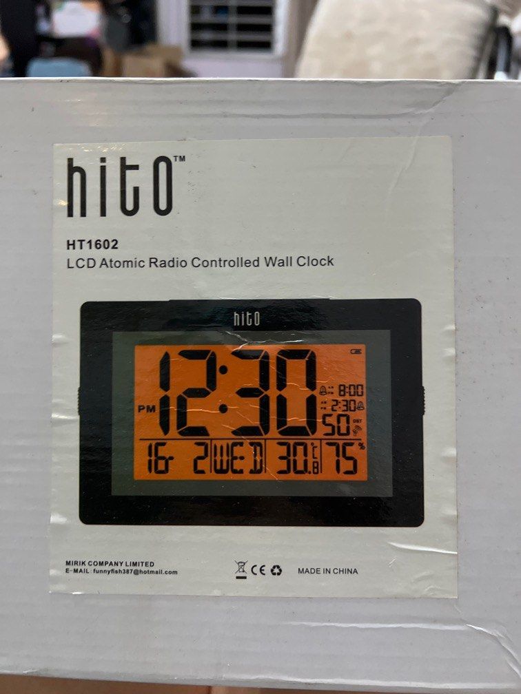 Hito LCD atomic radio controlled wall clock, Furniture & Home Living