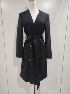 全新黑色V領開釦洋裝S#23