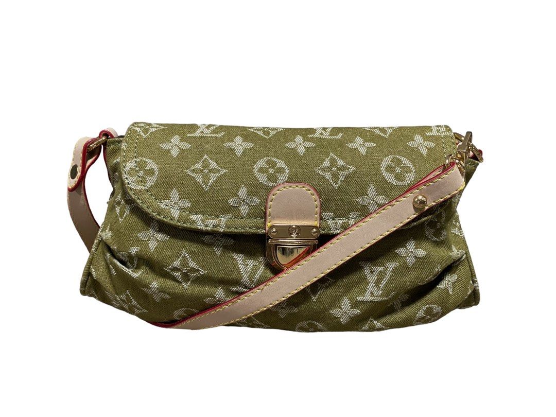 Louis Vuitton Green Monogram Denim Mini Pleaty Pochette Bag rt $845