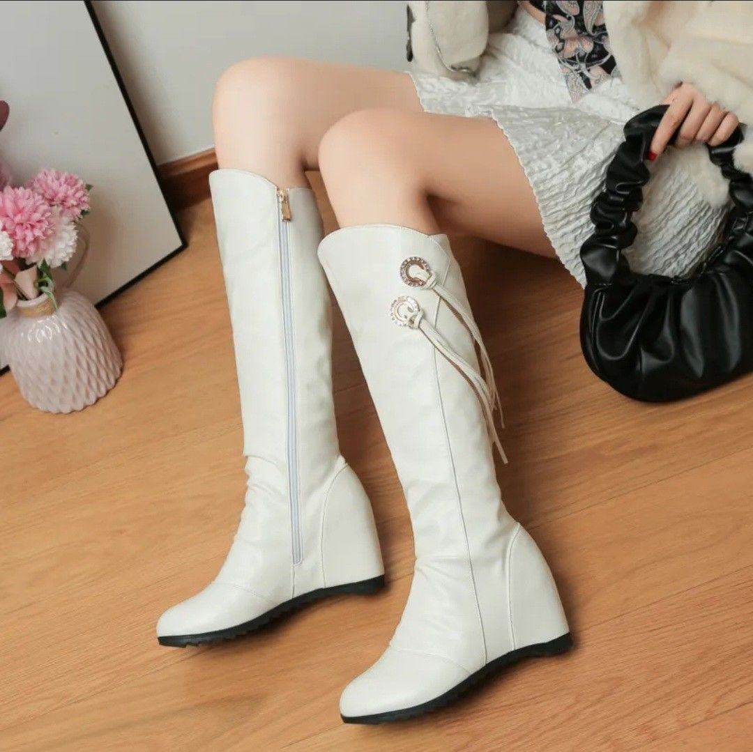 Wedge heel long boots Women s Fashion Footwear Boots on Carousell