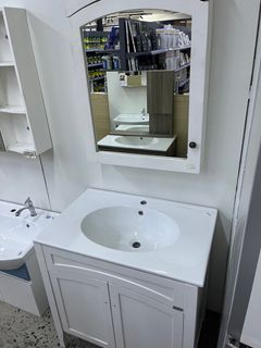 White Elegant Bathroom Cabinet With Sink Mirror Cabinet