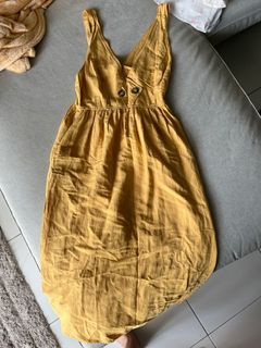 ZARA Mustard Yellow Pinafore Jumpskirt Midi Dress