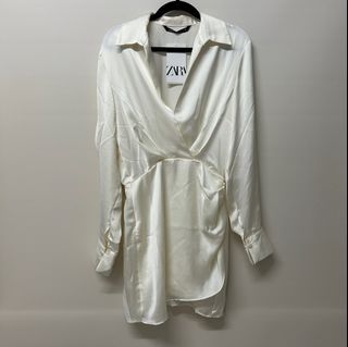 Zara short satin dress in oyster white