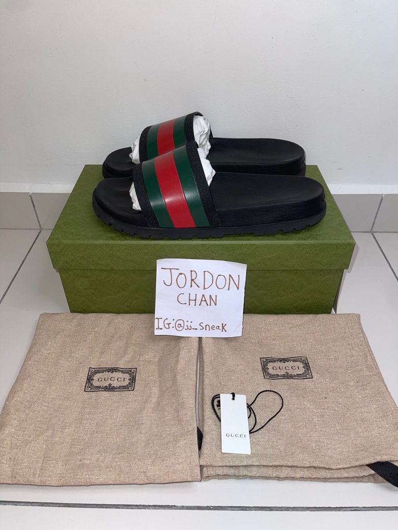 100 Legit Gucci Web Slide Sandal Black Men s Fashion Footwear