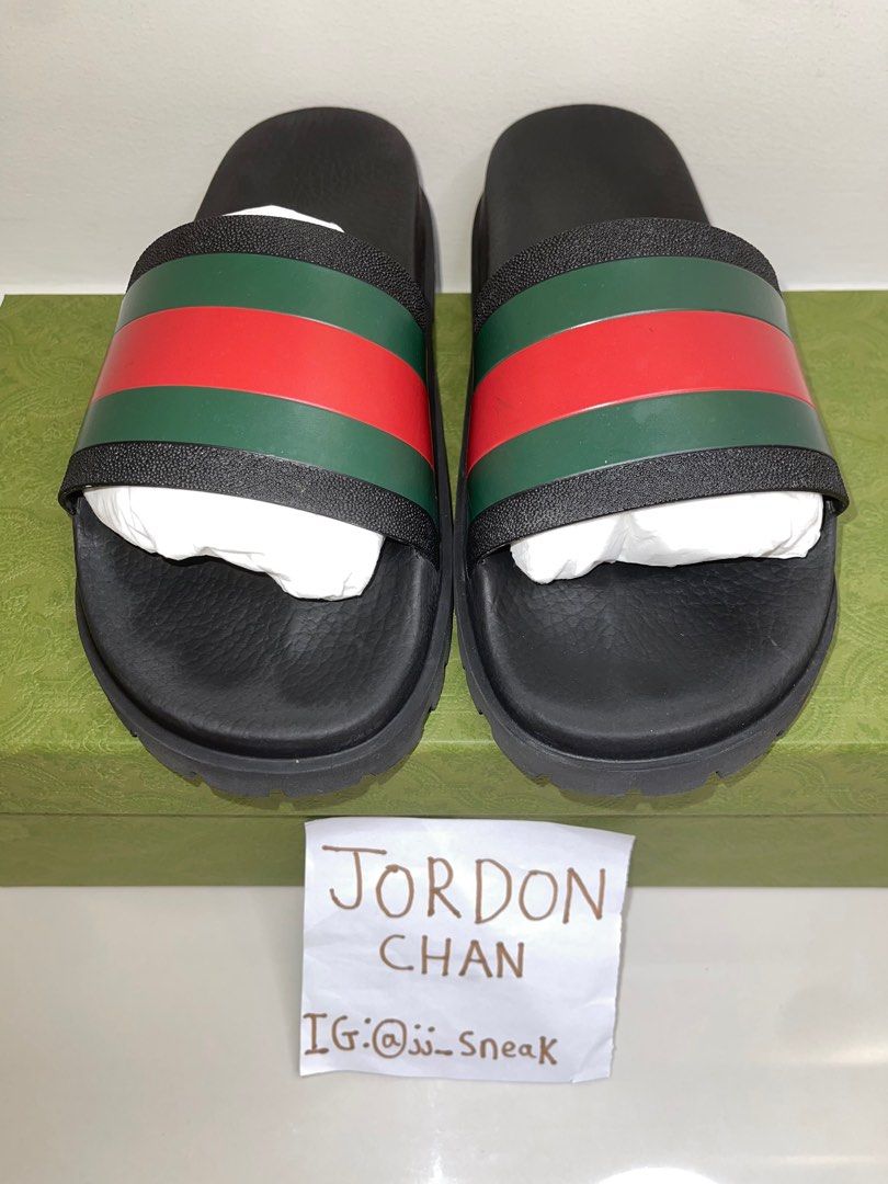 100 Legit Gucci Web Slide Sandal Black Men s Fashion Footwear