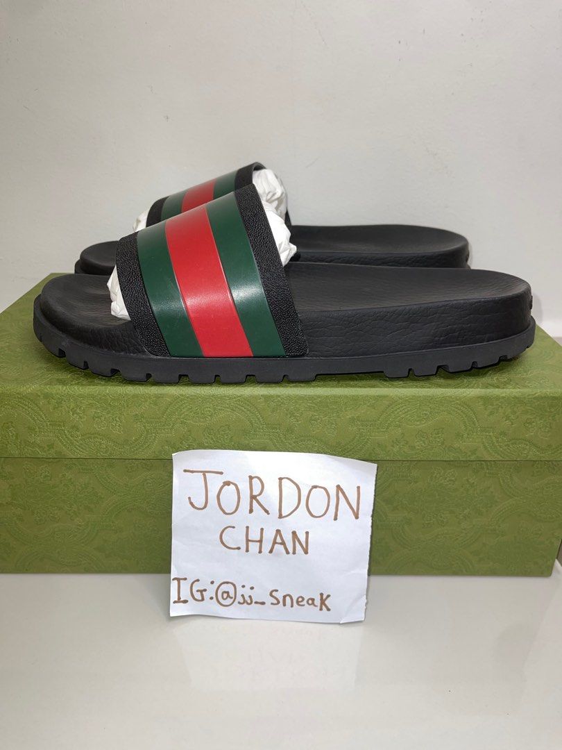 100% Legit] Gucci Web Slide Sandal Black, Men's Fashion, Footwear,  Flipflops and Slides on Carousell