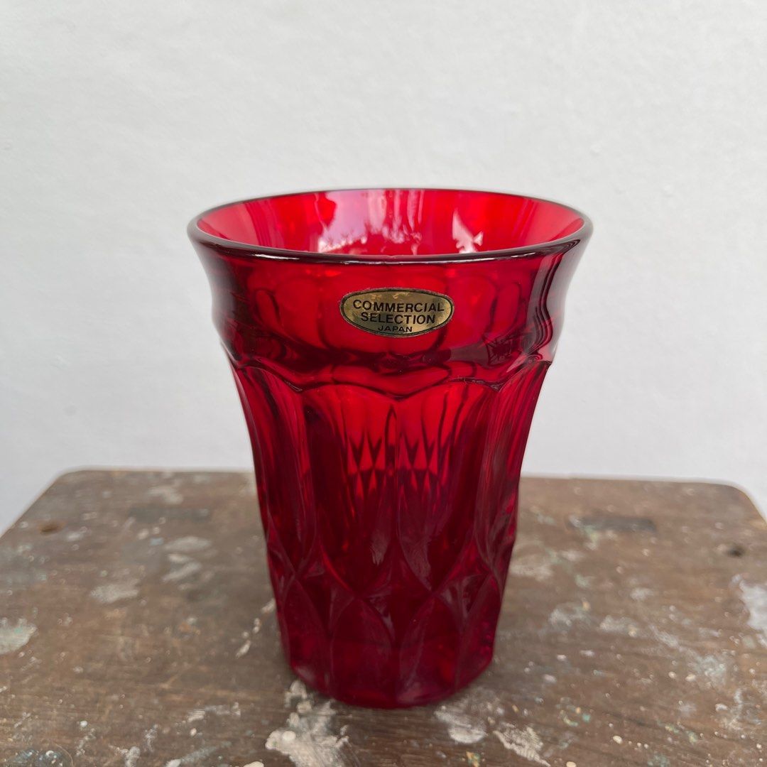 Vintage Drinking Glasses Faceted Ruby Red (Set of 4)