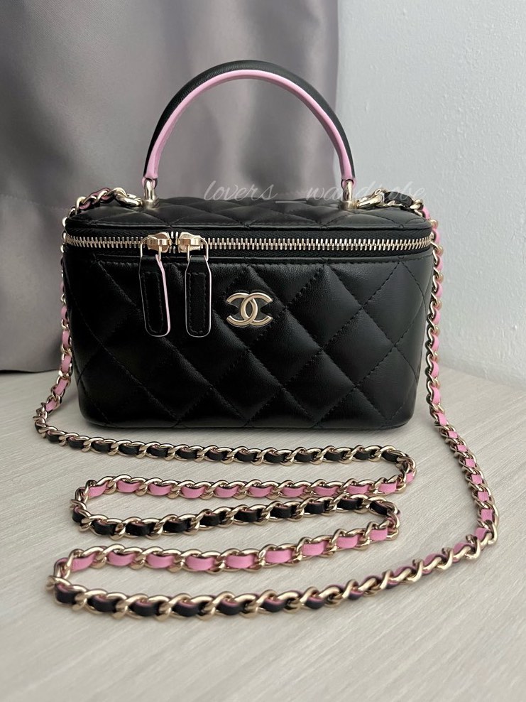 chanel pink top handle bag black