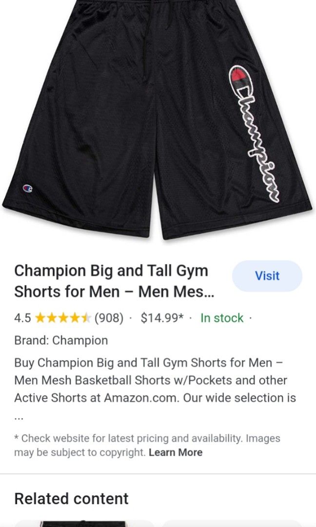 Champion big and tall shorts shop