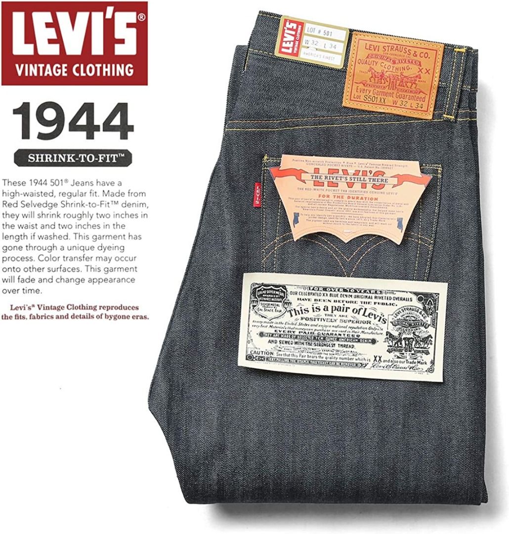 全新日本製LEVI'S VINTAGE CLOTHING LVC 44501-0072 1944 501 W34 L32