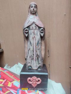 Antique Virgin Mary wood curved
