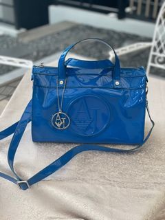 Authentic ARMANI JEANS  Blue Patent doctor’s bag with long sling