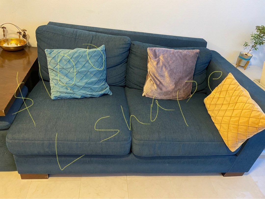 Blue coloured fabric sofa set , Furniture & Home Living, Furniture