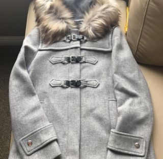 Brand new Zara grey duffle coat with textured hood in xs