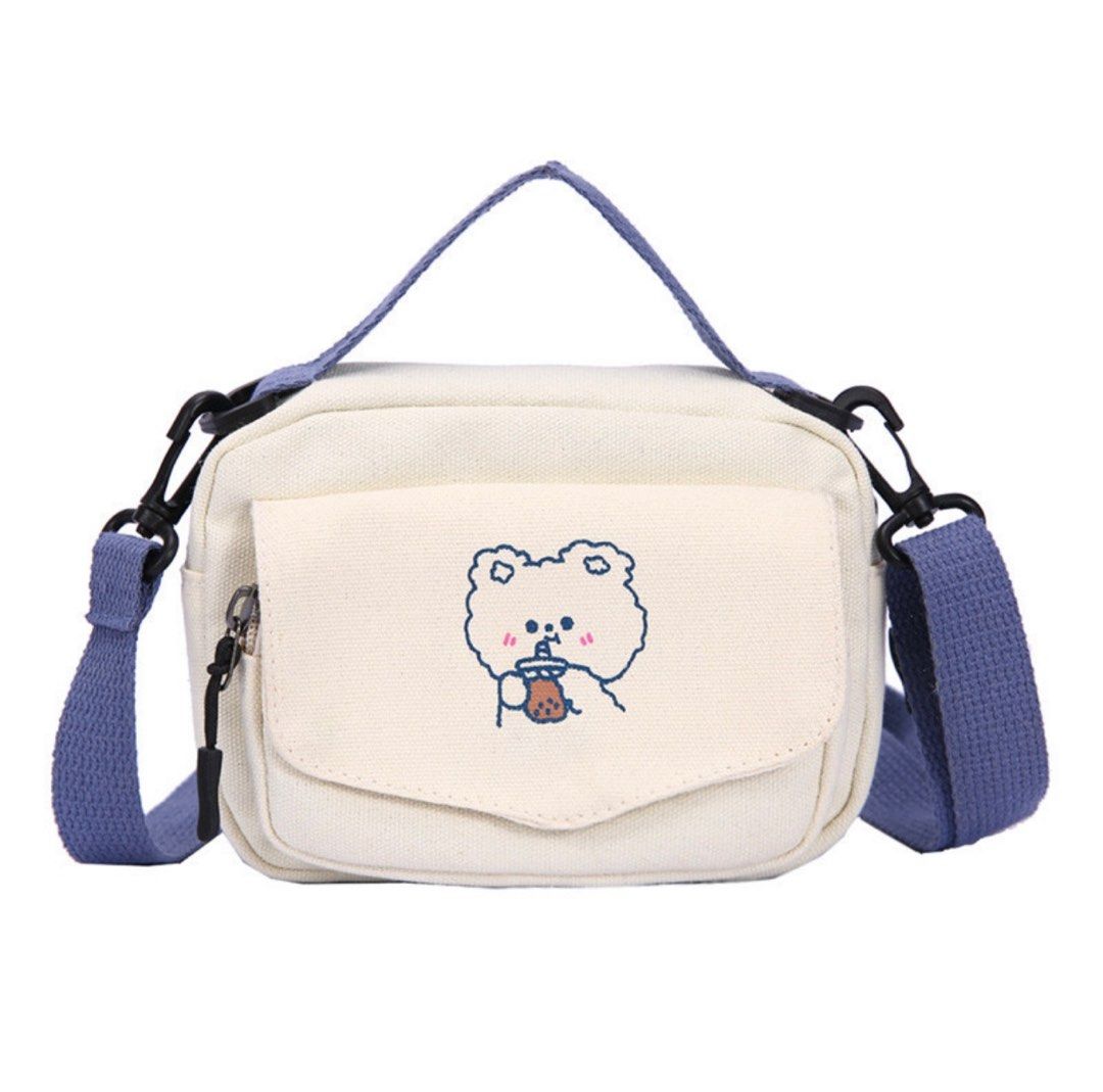 Canvas mini cute Sling Bag adjustable strap bubble tea crossbody bag summer holiday beach