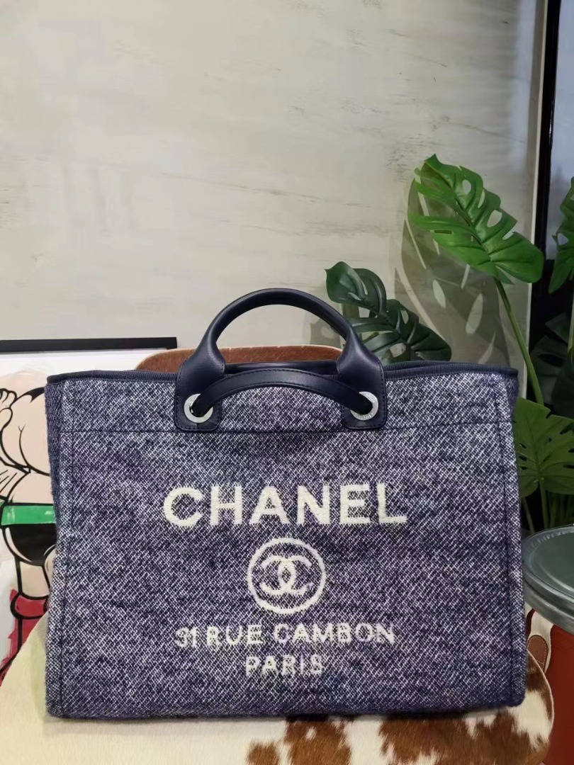 Chanel A69941 B06387 NE267 DEAUVILLE LARGE SHOPPING TOTE MIXED FIBERS  FABRIC FABRIC TOTE BAG SHW, 名牌, 手袋及銀包- Carousell