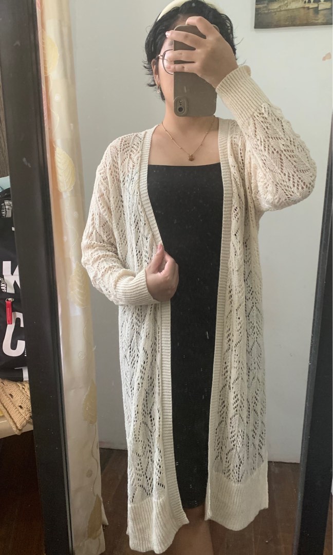 Cream crochet long cardigan on Carousell
