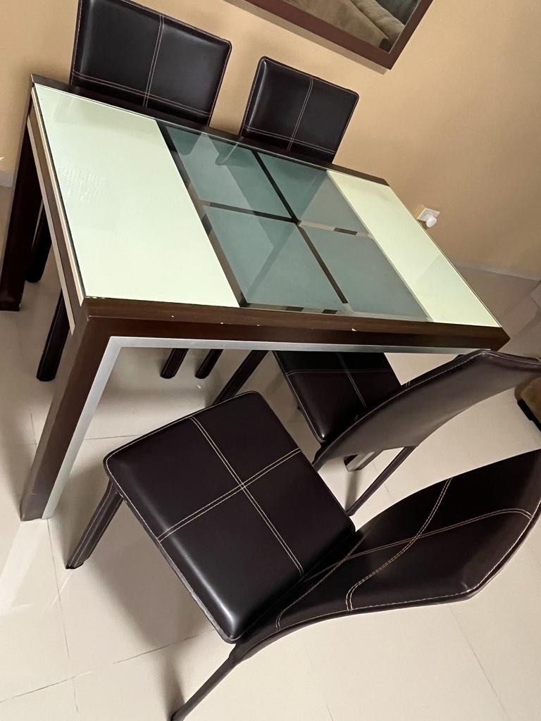 Dining Table & 4 Leather Chairs Set, Furniture & Home Living, Furniture, Tables & Sets on Carousell