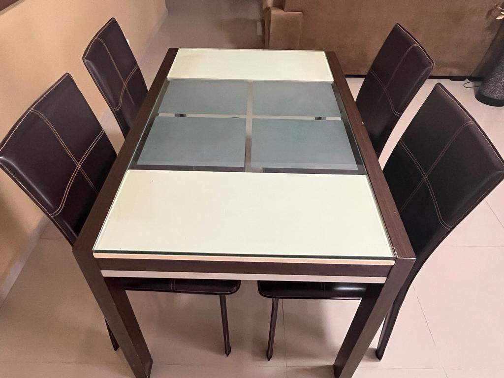 Dining Table & 4 Leather Chairs Set, Furniture & Home Living, Furniture, Tables & Sets on Carousell