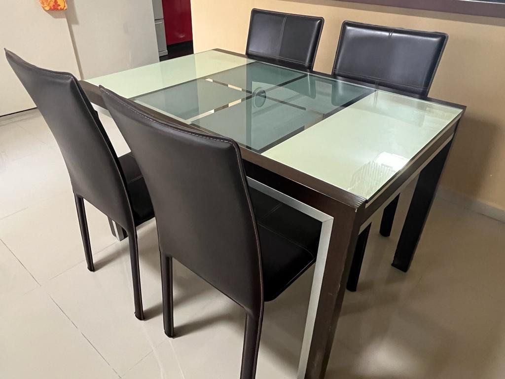 Dining Table & 4 Leather Chairs Set, Furniture & Home Living, Furniture, Tables & Sets on Carousell