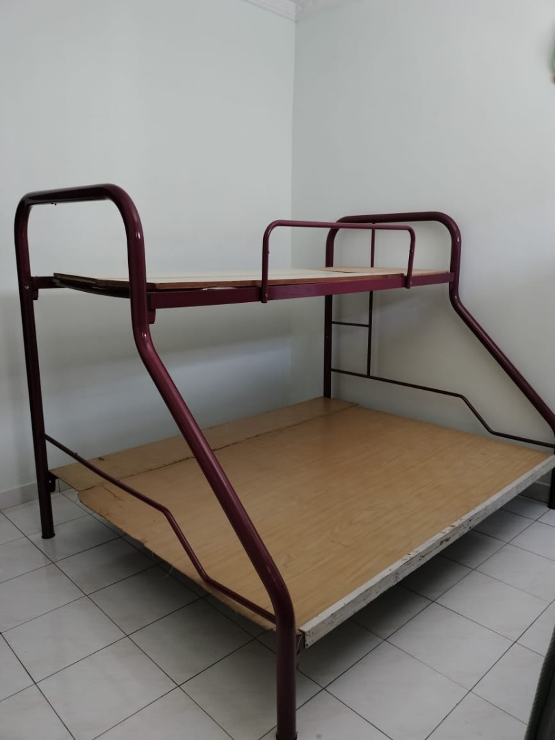 Double decker ; queen size (bottom) & single (top), Furniture & Home