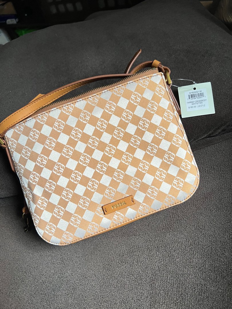 Fossil Farrah crossbody bag in white/tan, Women's Fashion, Bags & Wallets, Crossbody Bags on