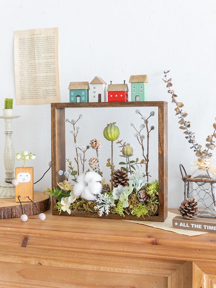 Framed dried floral display for wall or table top, Furniture & Home