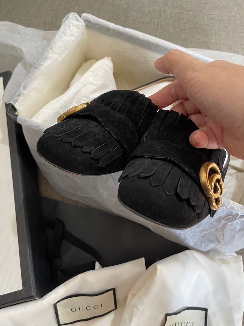 Gucci Marmont Kiltie Black Suede Loafers