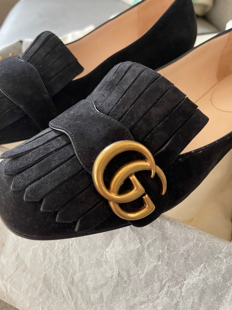 Gucci Marmont Kiltie Black Suede Loafers