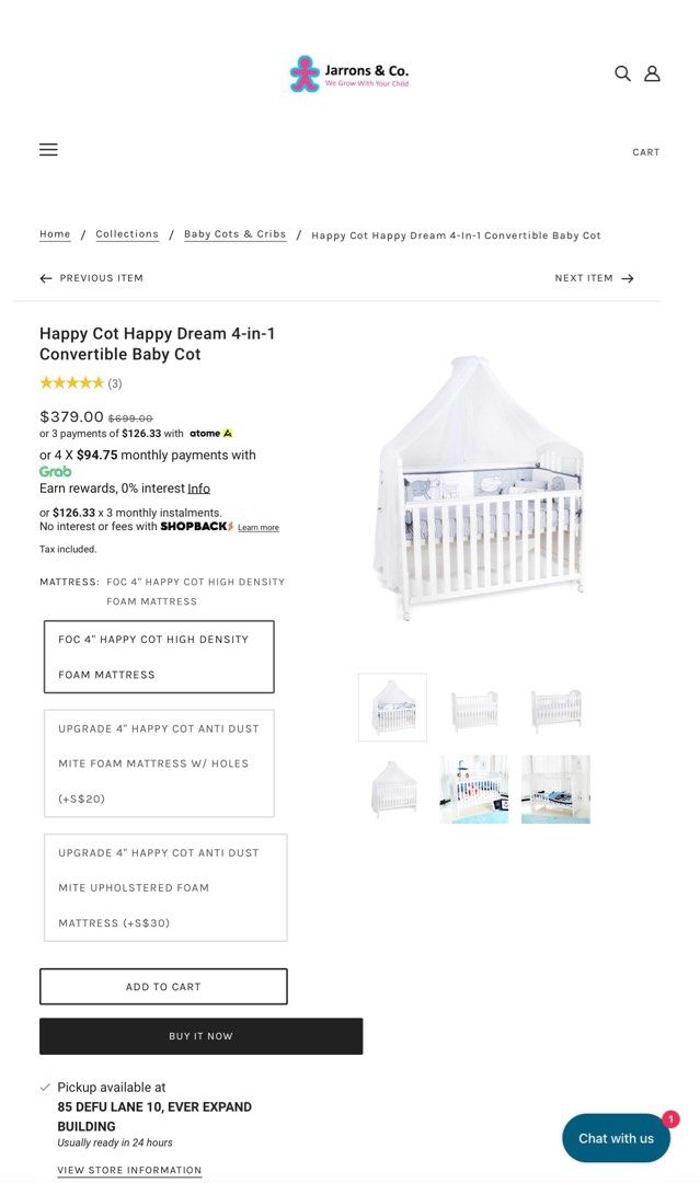 Happy Cot Happy Dream 4in1 Convertible Baby Cot, Babies & Kids, Baby