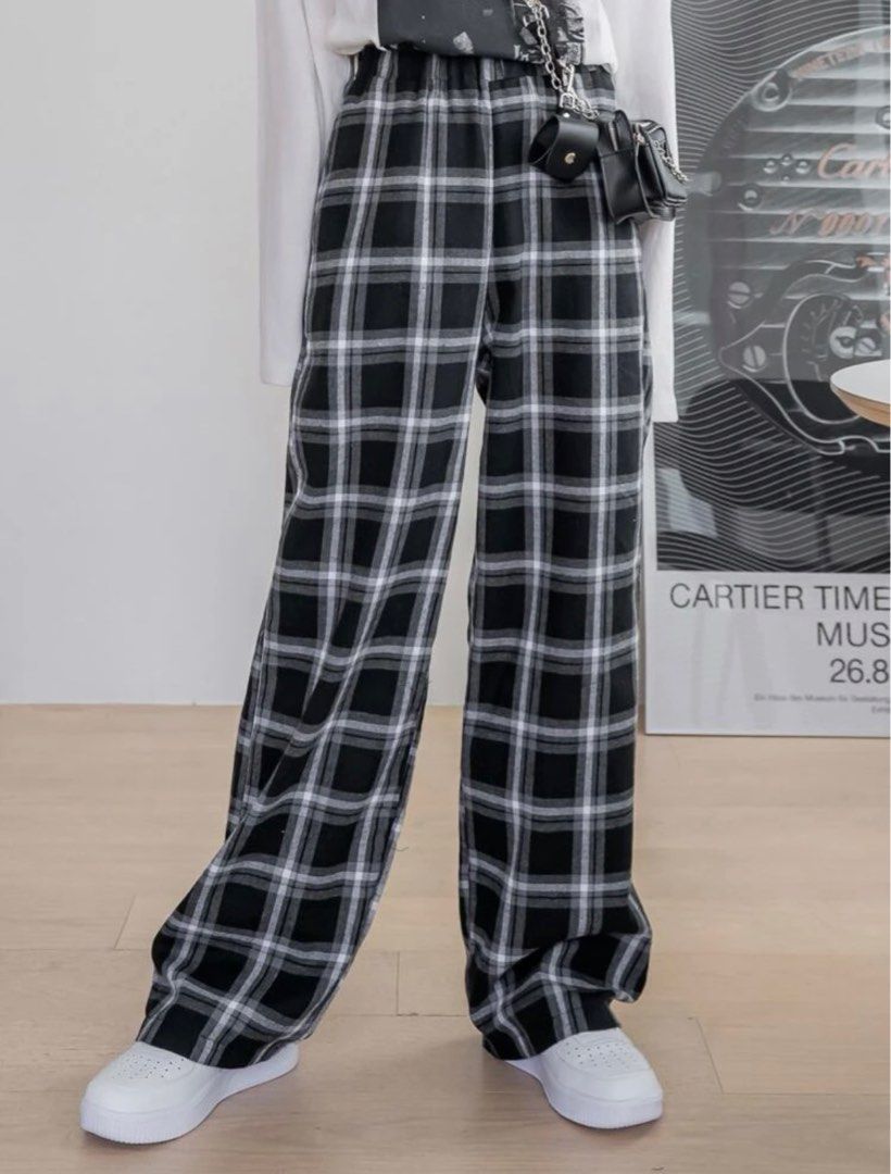 Checkered trousers womens clearance high waisted