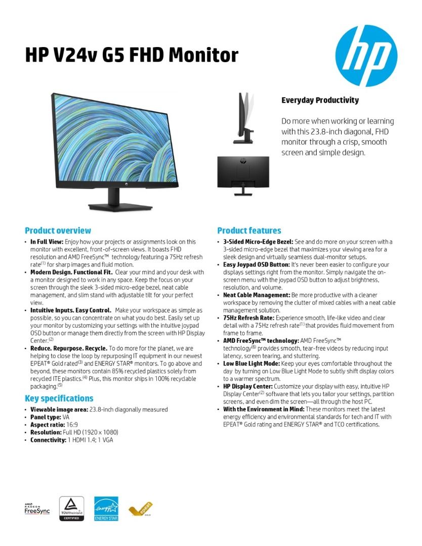 HP V24v G5 FHD Monitor